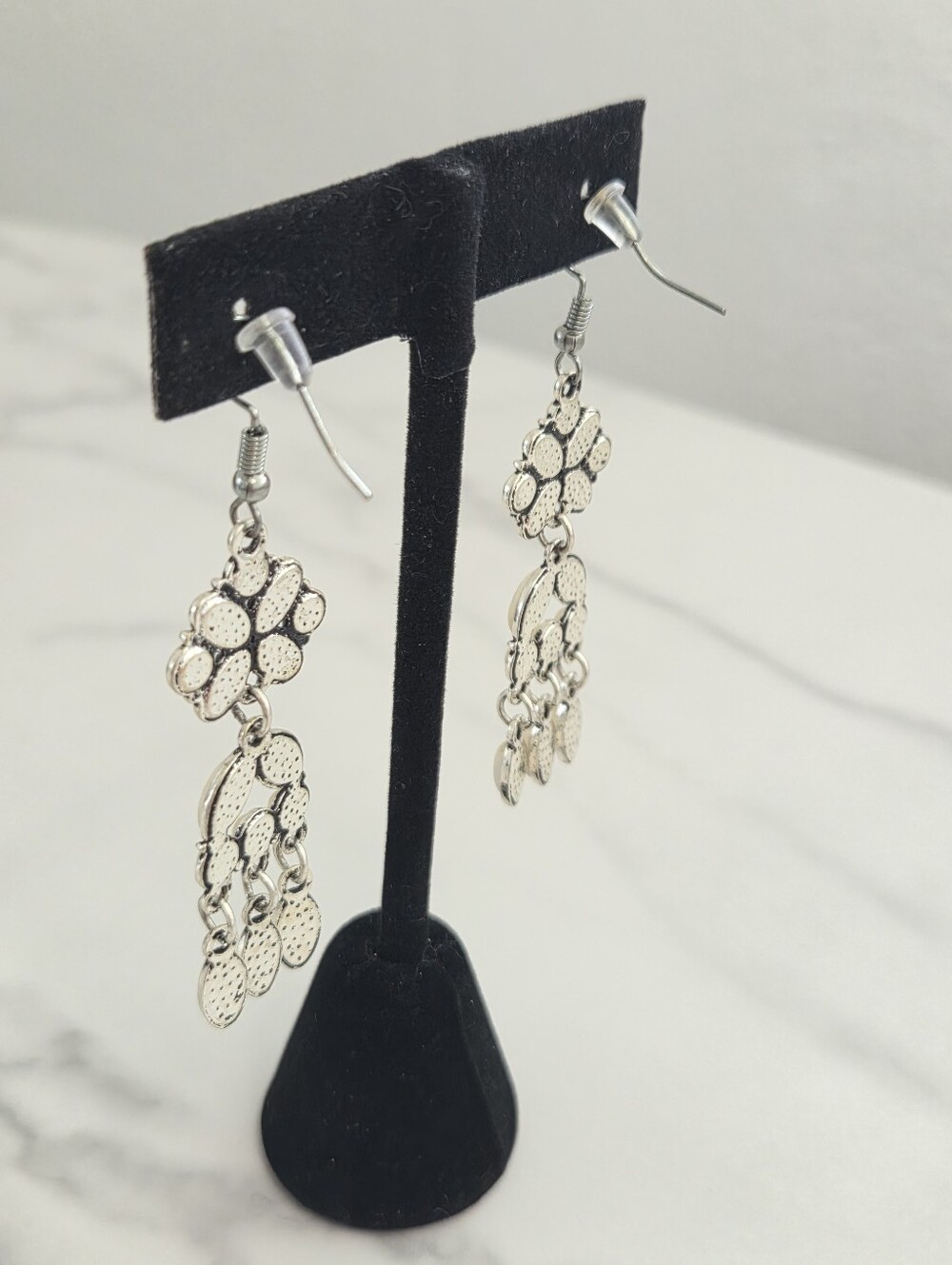 Paparazzi White Stone Chandelier Statement Earrings Silver Tone Boho - Picture 10 of 12